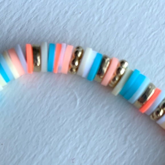 Bohemian clay bead braclet colorful stretch gold tone rings white pearls - Picture 7 of 11